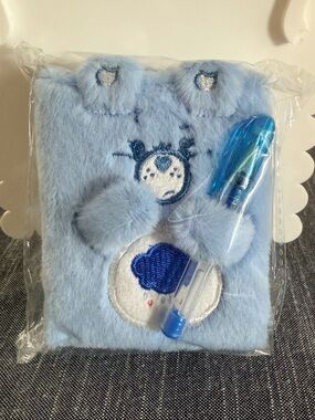 Cute Plush Grumpy Bear Light Blue Notebook with Blue Pen -  Stationery